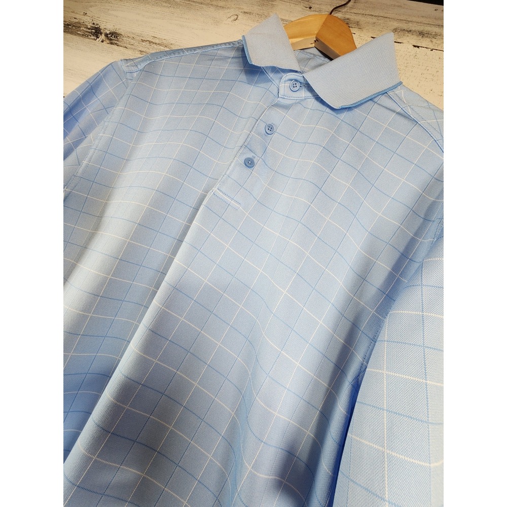 Jos. A. Bank Polo Shirt Mens Large Blue Grid Leadbetter‎ Golf Performance - Picture 2 of 7